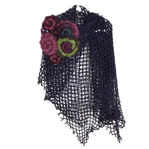 Vintage Shawl Floral Appliques Purple Pink Crochet BOHO Indie Quirky Art to Wear